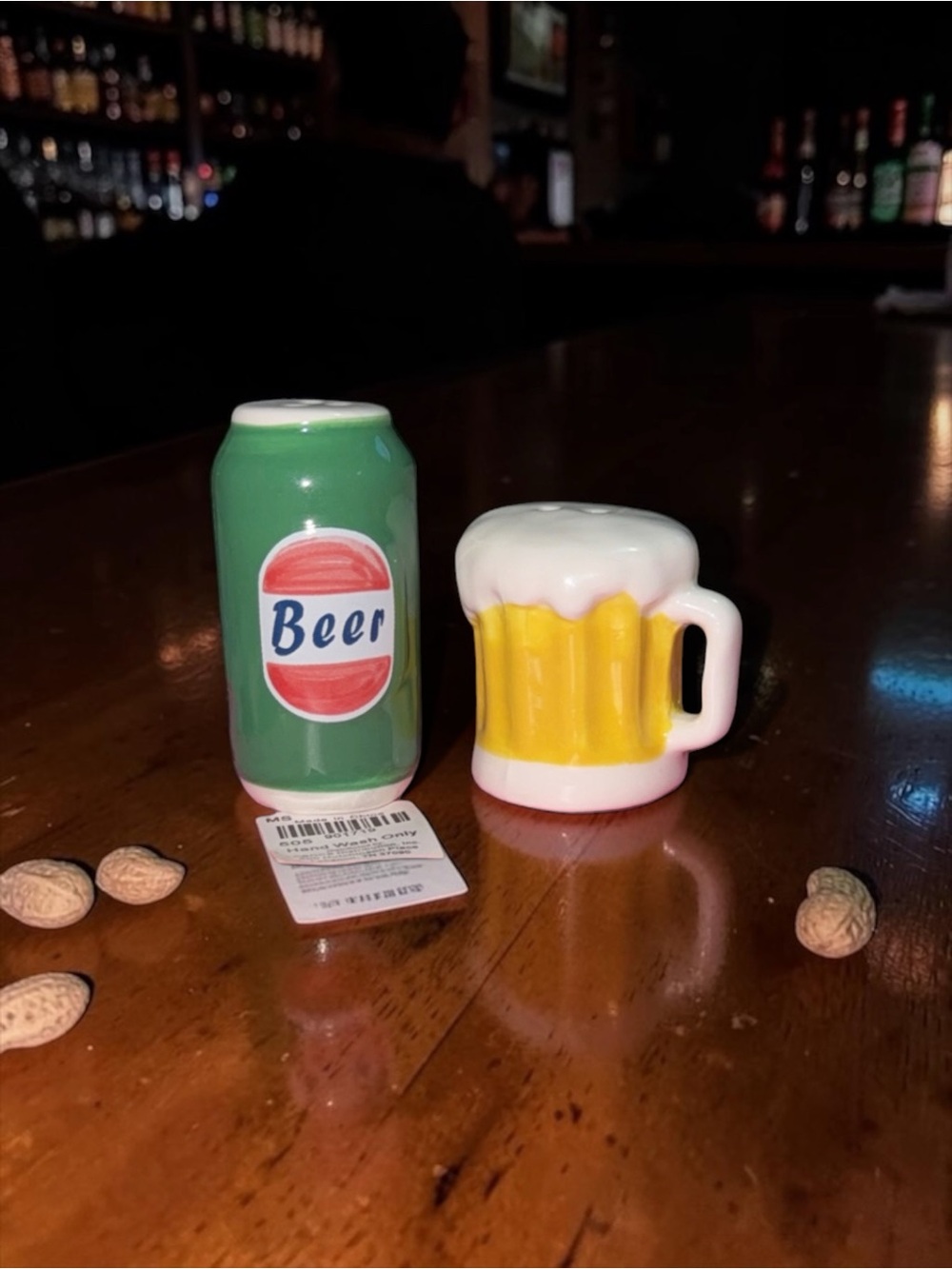 Playful Beer Can and Mug Ceramic Salt & Pepper Shaker Set - Green and Yellow